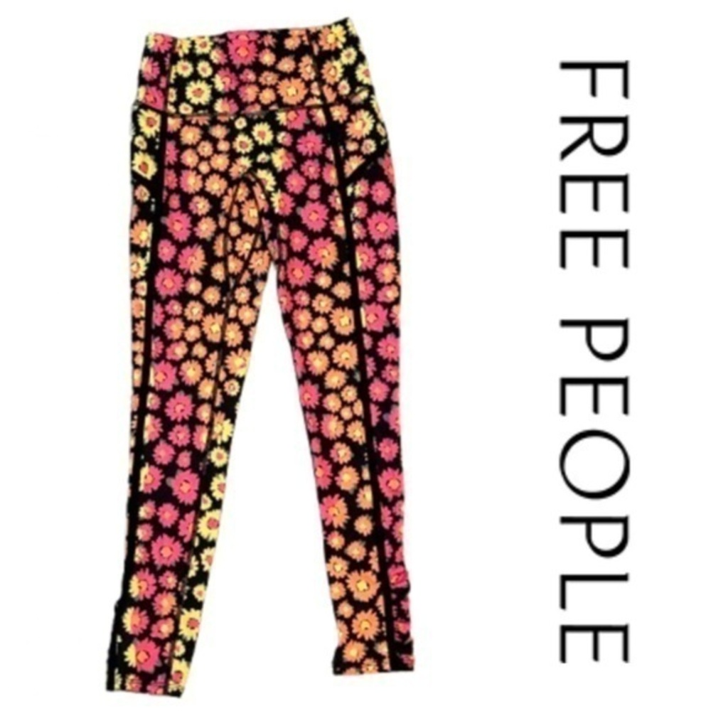 Free People Colorful Full Length Leggings with Bold Floral Print. Like New.